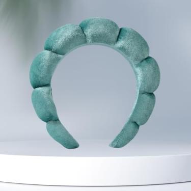 Imagem de Bandanas de spa para lavar o rosto ou cuidados com a pele facial, conjunto de faixas de cabelo felpudas para maquiagem inchada para lavar o rosto, impressão pleuche, ciano 10