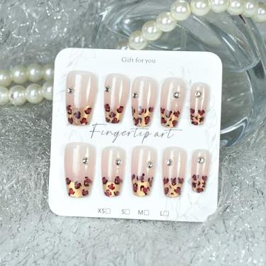 Imagem de Extensões de unhas artificiais Lady False Nails projetadas Lady Gold Leopard com pedras 3D Press Ons pontas francesas olho de gato brilho falso Ongles conjunto completo 30 peças