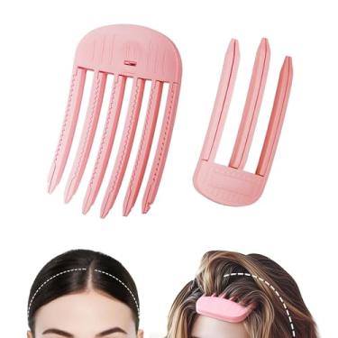 Imagem de 2 peças de grampos de cabelo volumizantes para mulheres, ferramenta fácil de alto volume da coroa, clipes de elevação da raiz do cabelo sem vincos para um penteado natural e preguiçoso, rosa