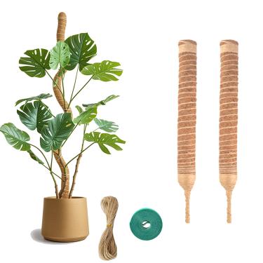Imagem de Pacote com 2 postes dobráveis de musgo, 30,5 cm, estaca de suporte para plantas Monstera, palitos de coco para plantas de interior, vasos trepadeiras, pothos, filodendro com laços de plantas