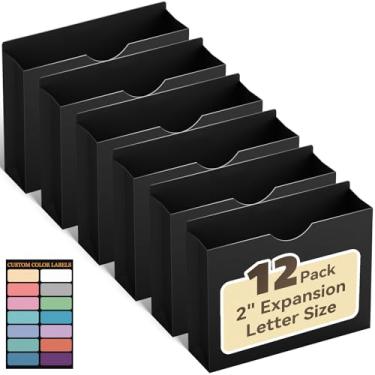 Imagem de ANSOOK Jaquetas de arquivo de plástico reforçado, pasta de arquivo sanfonada de expansão resistente de 5 cm, pasta de arquivo tamanho carta, pacote com 12 pastas Poly Manila, aba reta, pasta preta