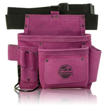 Imagem de Graintex SS2293 5 bolsos para pregos e ferramentas bolsa de couro roxo camurça com cinto de 5 cm para construtores, eletricistas, encanadores, faz-turistas