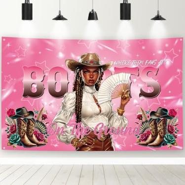 Imagem de Hokinaa Decorações de botas no chão – fundo de parede de vaqueira ocidental rosa para fotografia de parede vaca selvagem feliz aniversário chá de bebê faixa de cabine de fotos adereços de decoração
