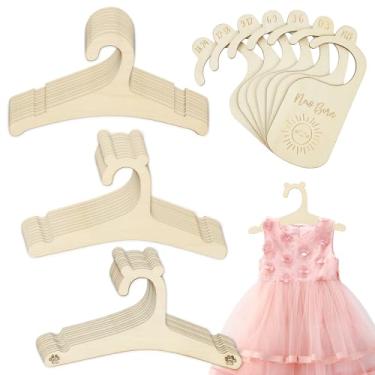 Imagem de 30 cabides de madeira fofos de madeira personalizados para recém-nascidos com 7 divisórias de armário de bebê adequado para meninos e meninas (37)