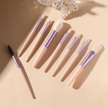 Imagem de Conjunto de 8 pincéis de maquiagem coloridos Macaron modernos e sofisticados, multifuncionais e portáteis, conjunto completo de ferramentas de maquiagem para iniciantes de cabeça redonda