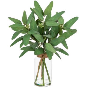 Imagem de Planta artificial Briful Eucalyptus Hastes 36cm em vaso de vidro