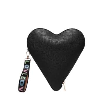 Imagem de BOLSA DE MÃO CORAÇÃO COURO FEMININA PRETA CLUTCH ELEGANTE