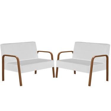 Imagem de Kit 2 Jade 2 Lugares Braço Madeira D Salla Courino Branco