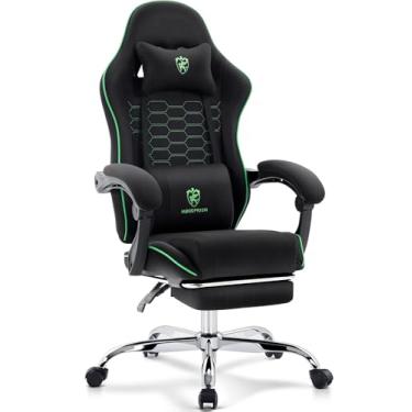 Imagem de Morkprism Cadeira de jogos de tecido respirável, cadeira de escritório para computador com apoio para os pés, suporte lombar de massagem e almofada de gel, cadeira ergonômica reclinável ajustável para