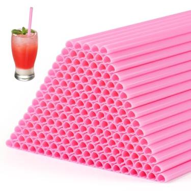 Imagem de 180 PÇS Canudos em forma de coração, canudos de plástico fofos descartáveis, embalados individualmente para decoração de chá de panela de aniversário de casamento (rosa escuro)