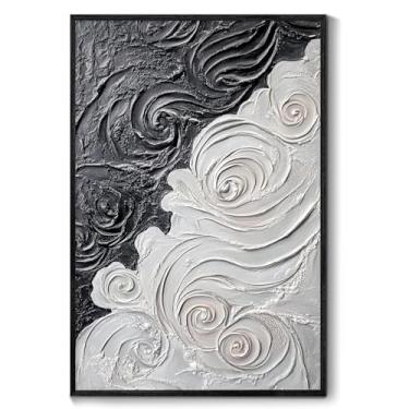 Imagem de Quadro minimalista preto e branco moderno abstrato texturizado arte contemporânea preto e branco pintura abstrata flor texturizada arte de parede minimalista abstrato impressão sala de estar 40,6 x 61