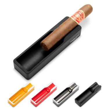 Imagem de Cinzeiro de charuto de aço inoxidável grande cigarros cinzeiro suporte de slot único cinzeiros para charutos para homens interior, exterior, pátio, casa, viagem, cinzeiro retangular presentes para