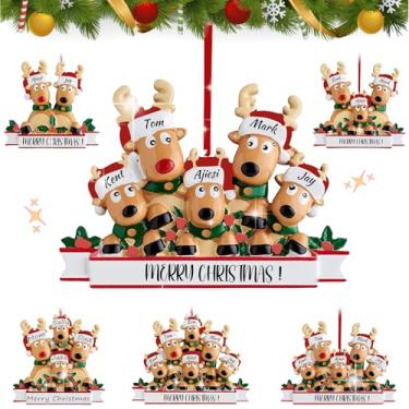 Imagem de Enfeites de Natal personalizados de rena 2024, enfeites de família de alce de resina DIY com nome personalizado, decorações de árvore de Natal, enfeites de Natal personalizados em 3D (família de 5)