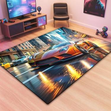 Imagem de Tapete de corrida de carro para meninos adolescentes com elemento de decoração de jogos de corrida de automóveis vermelho, tapetes de jogos de automobilismo, para quarto de menino, sala de estar, sala