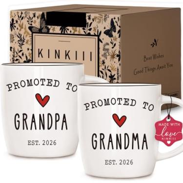 Imagem de Kinkiii Conjunto de canecas Promoted To Grandma And Grandpa 2026, conjunto de canecas de anúncio de gravidez para avós, presentes para avós 2026, canecas de cerâmica para anúncio de avó e avô 370 ml