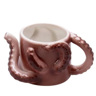 Imagem de Craftmastudio Caneca de café de cerâmica de polvo 3D, copo de estátua de polvo feito à mão com desenho fofo, presentes de aniversário de Natal para amigos ou crianças (marrom)