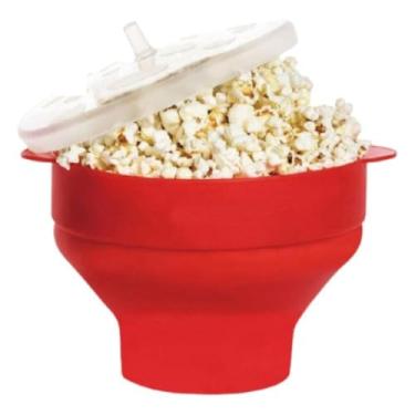 Imagem de Pipoqueira de Silicone para Micro-ondas, Recipiente Dobrável Vermelho para Fazer Pipoca, Utensílio de Cozinha