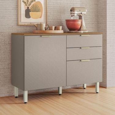 Imagem de Balcão De Cozinha Ambiente Alba 120cm Amêndola Nude Tx Com Tampo - Demóbile