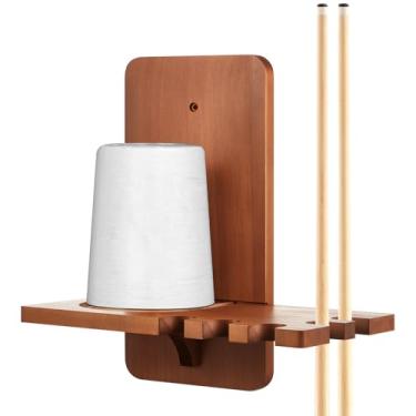 Imagem de Geelin Acessório de piscina montado na parede, suporte de garra de taco de madeira maciça e suporte de giz cônico 2 em 1, para sala de bilhar doméstica e salão de bilhar comercial (marrom, estilo