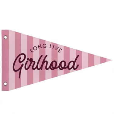 Imagem de WXHUM Bandeiras de bandeira de feltro para decoração de quarto de meninas, faixa rosa vintage para quarto de bebê, quarto de meninas, centro da cidade, decoração de parede, 20 x 35 cm