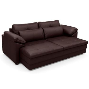 Imagem de Sofá Retrátil Para Sala de Estar 3 Lugares 250cm Riza S03 Couro Caramelo - Lyam Decor