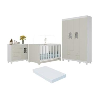 Imagem de Quarto de Bebê Completo C/berço Americano 3 em 1 Colchão Ternura Multimóveis Mp4663 Branco/off White