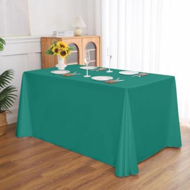 Imagem de Wuluwala Toalha de mesa retangular para banquetes, cor sólida, resistente, resistente a vincos, lavável, toalha de mesa de cetim, capa decorativa para mesa de jantar, buffet, festa e casamento
