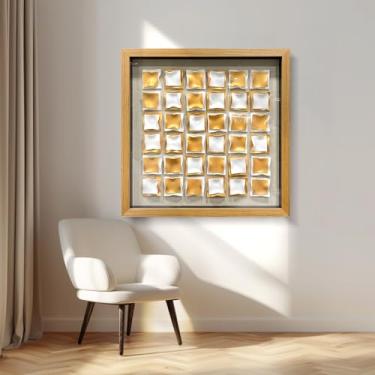 Imagem de BrightA Escultura de parede geométrica dourada e branca painéis texturizados 3D reflexivos textura de metal escovado com arte abstrata emoldurada moderna ondulada para decoração de quarto e escritório