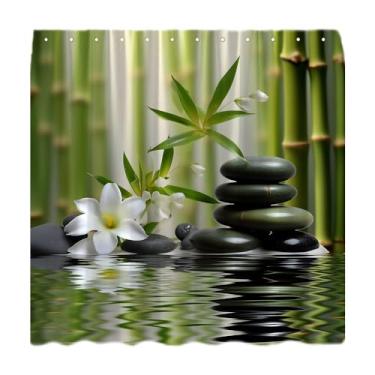 Imagem de Cortina de chuveiro de pedra jardim floral verde bambu lótus waterlily planta água natureza meditação asiática decoração relaxante conjunto de cortinas de banheiro com ganchos