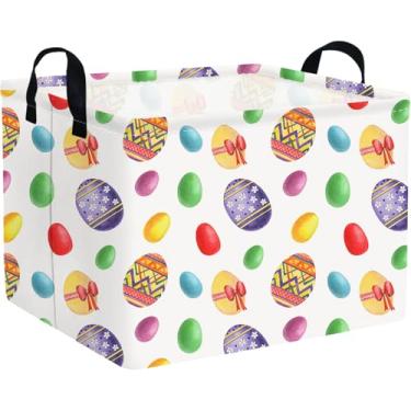 Imagem de FXOCSHE Cesta De Páscoa Retangular Fxolcshe, Cesto Para Roupa Suja, Guardar Brinquedos Infantis Quarto Bebê, Caixa Crianças, Organizador Presentes Brinquedos, Páscoa, Decoração Casa (Ovo Arco-Íris)