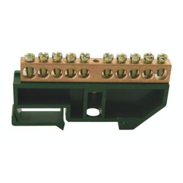 Imagem de Barramento Terra DIN 10 Ligações Tramontina com Suporte Verde