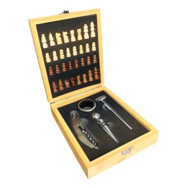 Imagem de Kit para vinho 5 peças com jogo de xadrez - UnyHome