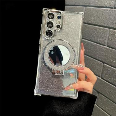 Imagem de Glitter Magnet Make Up Mirror Magnetic Stand Phone Case para Samsung Note 20 S24 Ultra S23 FE S22 S21 Plus S20 10 Capa de revestimento, prata, para Samsung S23Ultra