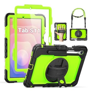 Imagem de SEYMAC Capa para Samsung Galaxy Tab S11 5G 2025 11 polegadas, capa protetora resistente à prova de choque com protetor de tela, suporte giratório de 360°, alça de mão/ombro e suporte para caneta