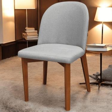 Imagem de Cadeira De Jantar Madeira Maciça Duda Com Estofamento Linho Cinza- Mabe Magazine