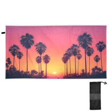 Imagem de ATTX Toalha de praia com silhuetas de palmeira, 79 x 188 cm - Cobertor de microfibra leve de secagem rápida e resistente à areia para piscina, ioga, academia e viagens | Esportes de banho de natação