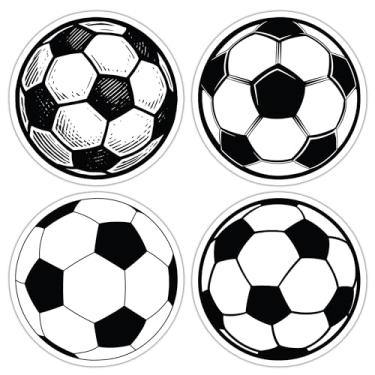Imagem de Sticky Expressions | (4 peças) Adesivos de bola de futebol – 3 por 3 – Adesivo forte, durável, adesivos de futebol à prova de intempéries para garrafas de água, laptops, veículos, etc. Adesivos de