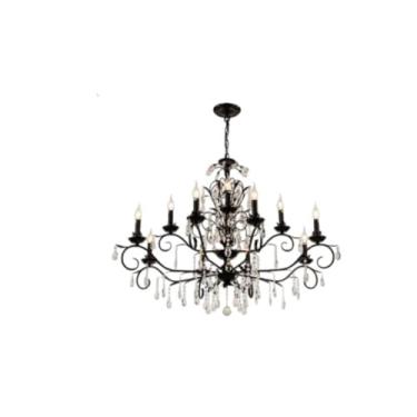 Imagem de Luminária pendente francesa retrô e vintage europeia com cristais pretos - Iluminação sofisticada e aconchegante para sala de estar e quarto (8 + 4 lâmpadas)