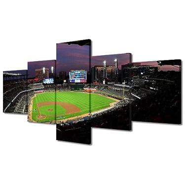Imagem de Truist Park Wall Art Atlanta Baseball Stadium Pintura em tela quarto arte de parede moderna decoração de casa Ballpark decoração de casa para fotos de sala de estar moldura esticada pronta para