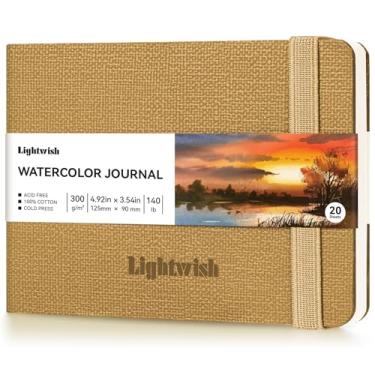 Imagem de Caderno de aquarela – Papel prensado a frio 100% algodão | 20 folhas 40 páginas | 300 g/m2 (63,5 kg) | Capa de couro PU para esboços em aquarela para pintura de artistas, mídia mista 12,5 cm x 9 cm