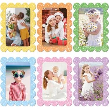 Imagem de SUNEZLGO Pacote com 6 molduras magnéticas, molduras magnéticas de geladeira de 10 x 15 cm, molduras magnéticas para geladeira, porta-retratos com design de pétalas para casa, escola, escritório