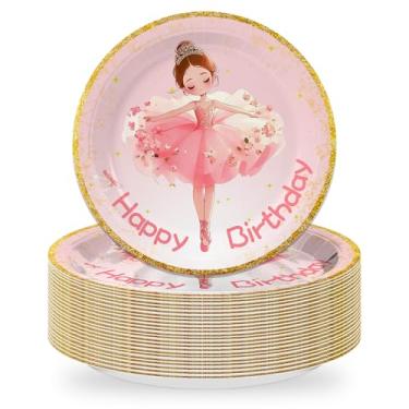 Imagem de Usumz 50 peças de pratos de papel bailarina feliz aniversário bailarina decoração de festa de aniversário tema balé utensílios de mesa 18 x 18 centímetros