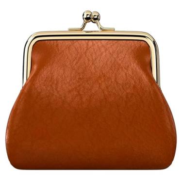 Imagem de Mini porta-moedas vintage de couro encerado a óleo para mulheres, bolsa de moedas compacta, bolsa de couro pequena retrô portátil, bolsa de troca multiuso para cartões, chaves de dinheiro, Marrom