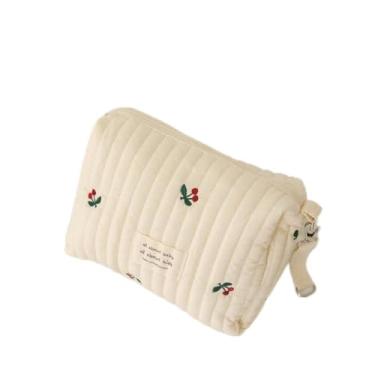 Imagem de Bolsa organizadora de pendurar para carrinho de bebê, 24 x 17 cm - organizador de fraldas de algodão com zíper para itens essenciais de bebê, mamãe de viagem e armazenamento de maquiagem (cereja)