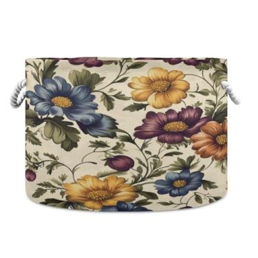 Imagem de WELLDAY Cesta de corda de algodão flores vintage cesta de lavanderia de bebê para sala de estar, lavanderia, berçário, travesseiros, decoração de casa