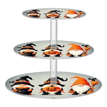 Imagem de CEBUGI Suporte de cupcake de 3 camadas, gnomos de Halloween, suporte redondo para bolo, torre, bandeja de servir em camadas de acrílico para chá, chá de bebê, casamento e mais