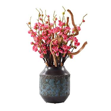 Imagem de Decoração de flores artificiais nova ameixa vermelha artificial bonsai vaso planta decoração sala de estar corredor hotel varanda decoração flor falsa/decoração