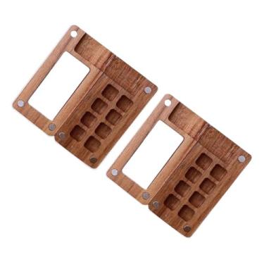 Imagem de 2 peças minúsculas paleta de aquarela de madeira 8 grades mini paleta de tinta aquarela caixa de tinta aquarela paleta de esboços portátil caixa de tinta bandeja com tampa e 2 clipes