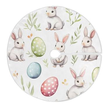 Imagem de Qilmy Saia de árvore de Natal de coelhinho da Páscoa e ovo, 90 cm, camurça para árvore de Natal, adequada para decoração de armário em ambientes internos e externos, festas, escritórios, lojas