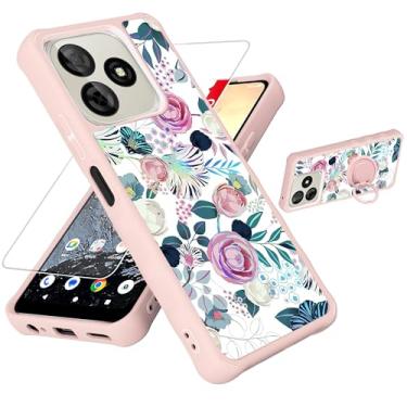 Imagem de jioeuinly Capa para celular compatível com BLU G65L / Pinwheel Genesis 4 [com protetor de tela de vidro temperado][PC rígido + silicone macio][suporte para anel] [luz refletora colorida] IMDF-HUA3